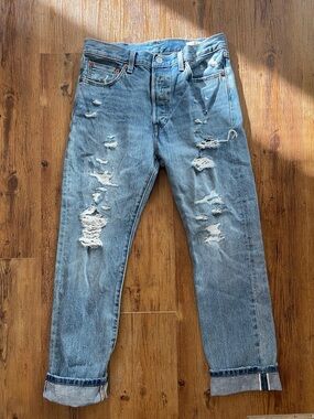 Levi's Light Blue Distressed Slim Straight Jeans